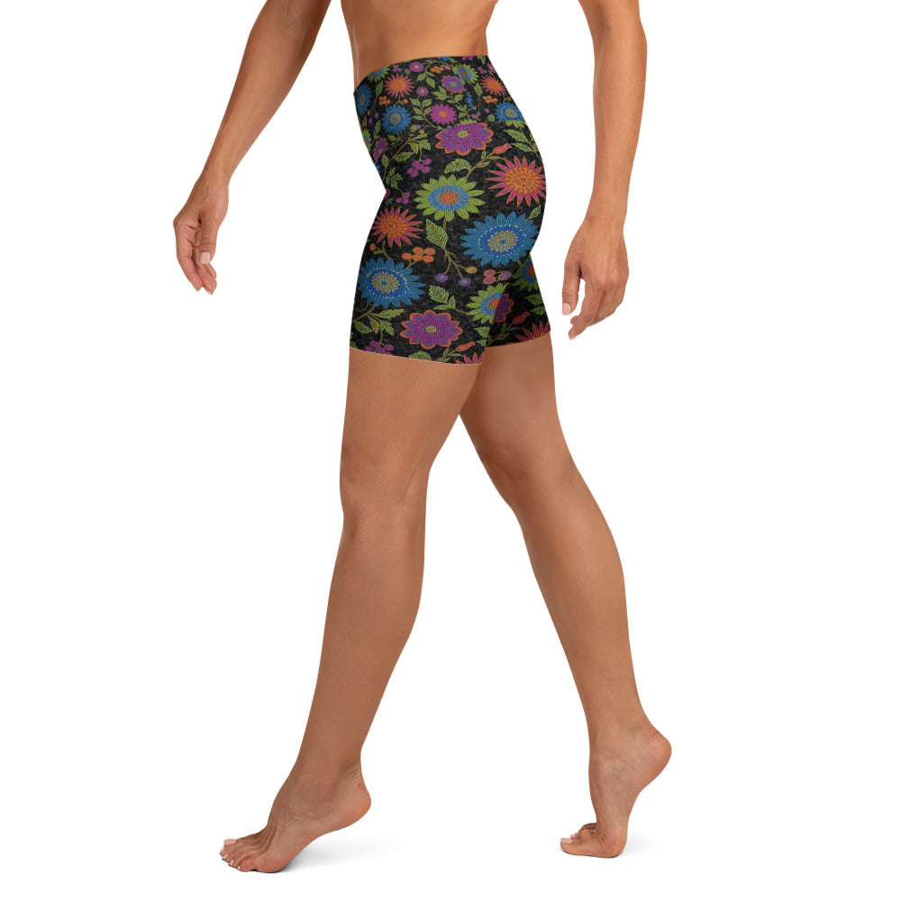 Rainbow Paillette Botanical Yoga Shorts | GearBunch