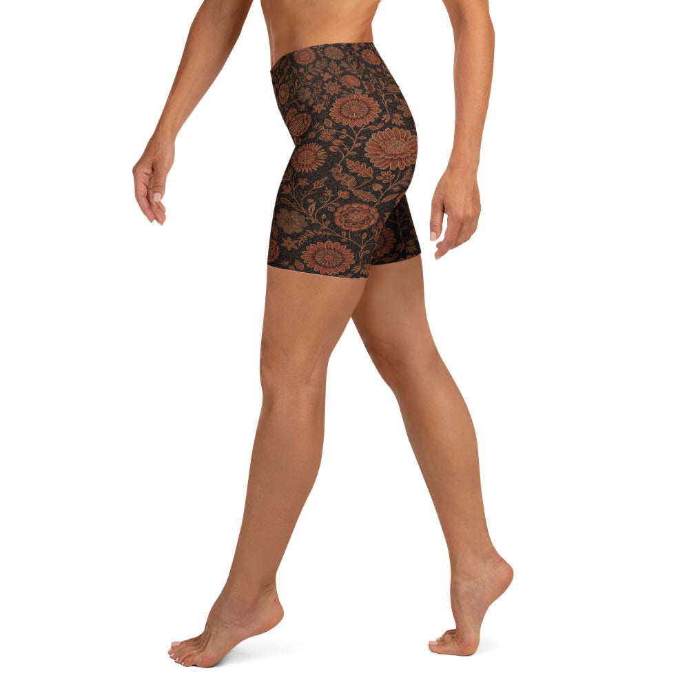 Copper Paillette Baroque Yoga Shorts | GearBunch