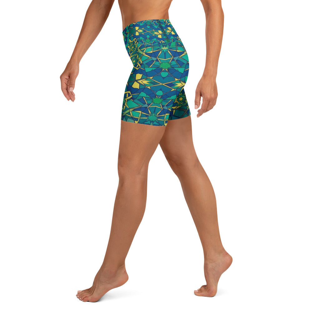 Zellige Peacock Yoga Shorts | GearBunch