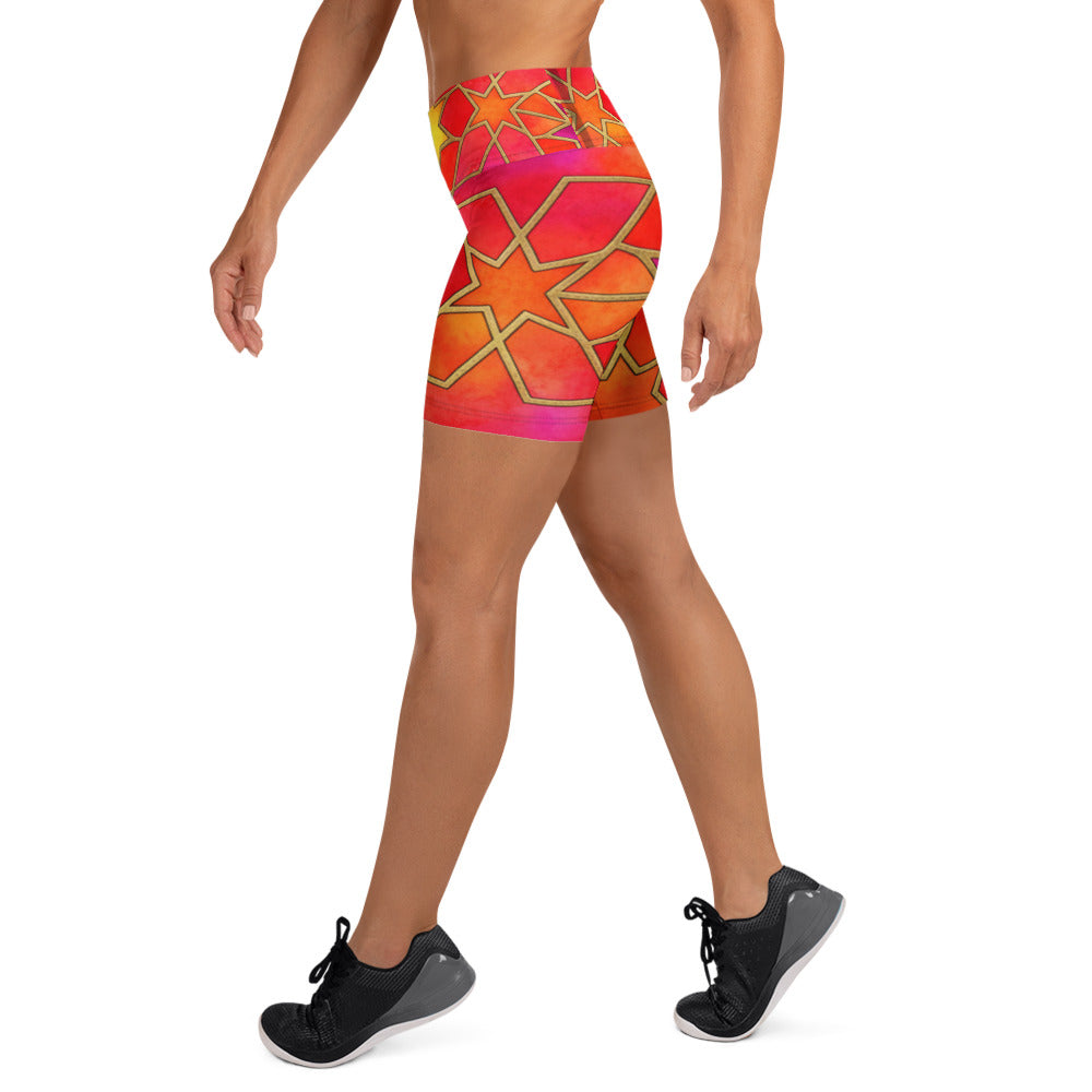 Arabic Watercolour Fire Opal Yoga Shorts | GearBunch