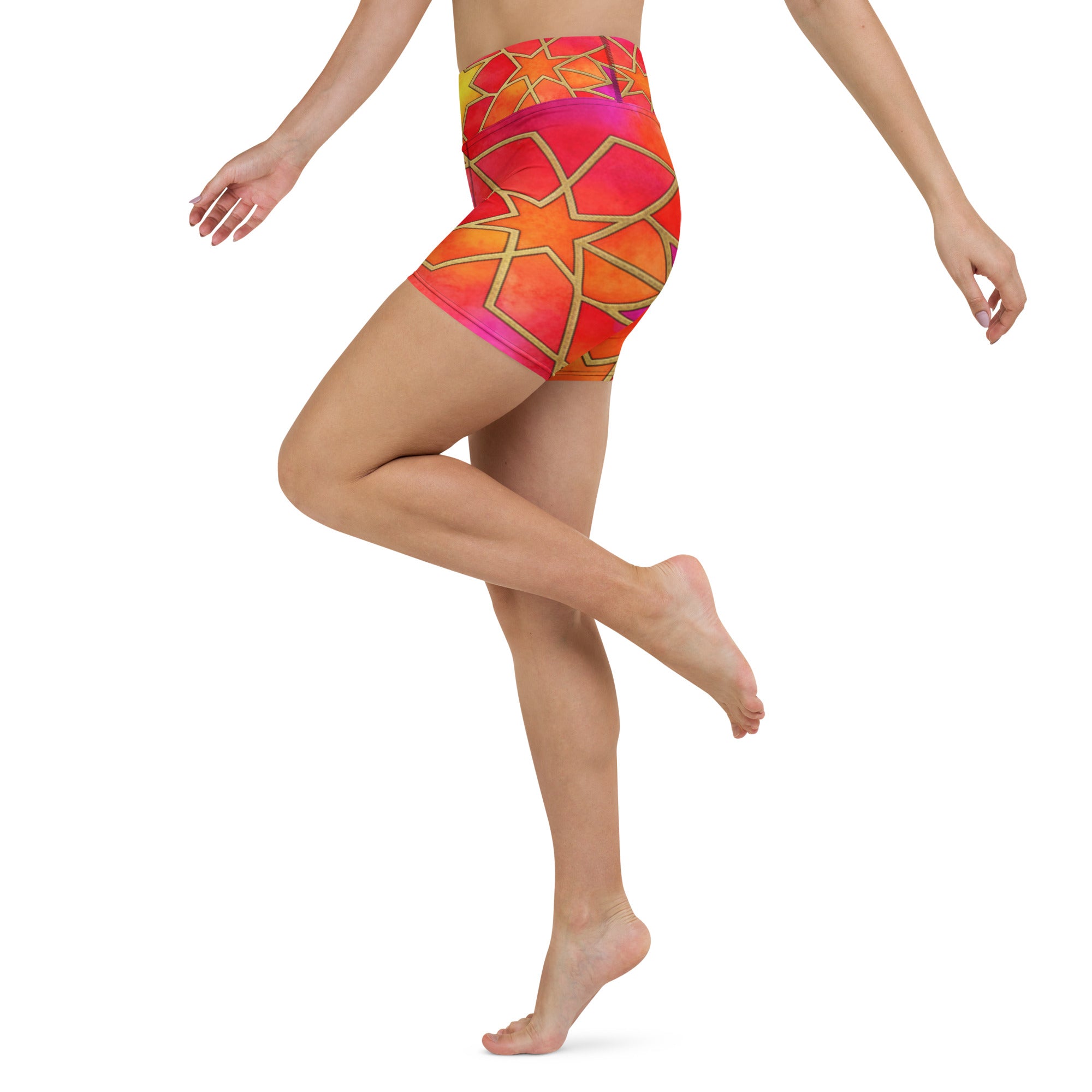 Arabic Watercolour Fire Opal Yoga Shorts | GearBunch