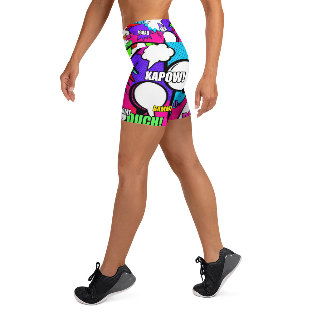 Comic Pop Neon Pink Yoga Shorts | GearBunch