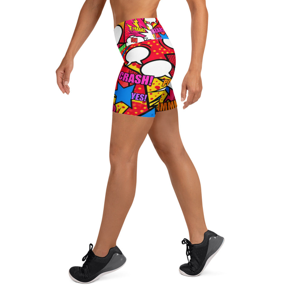 Comic Pop Retro Red Yoga Shorts | GearBunch