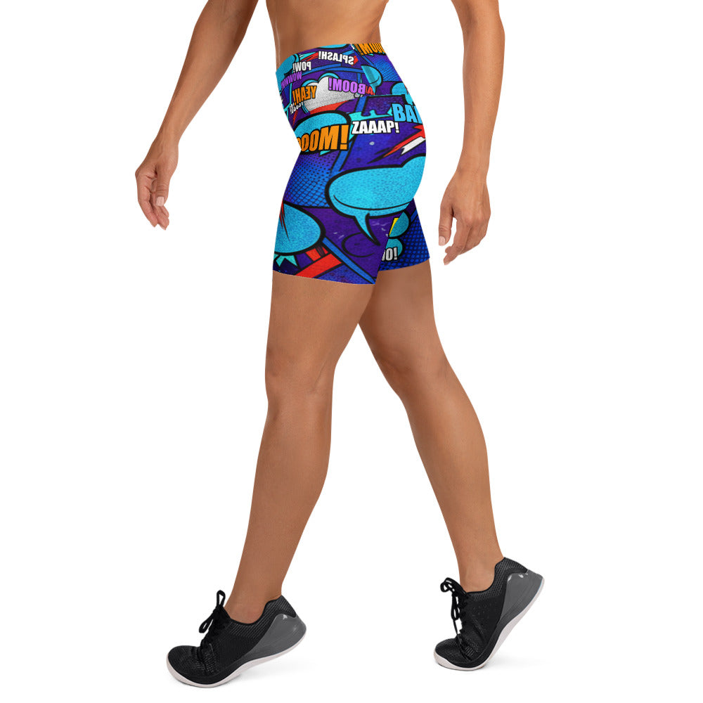 Comic Strip Space Battle Yoga Shorts | GearBunch