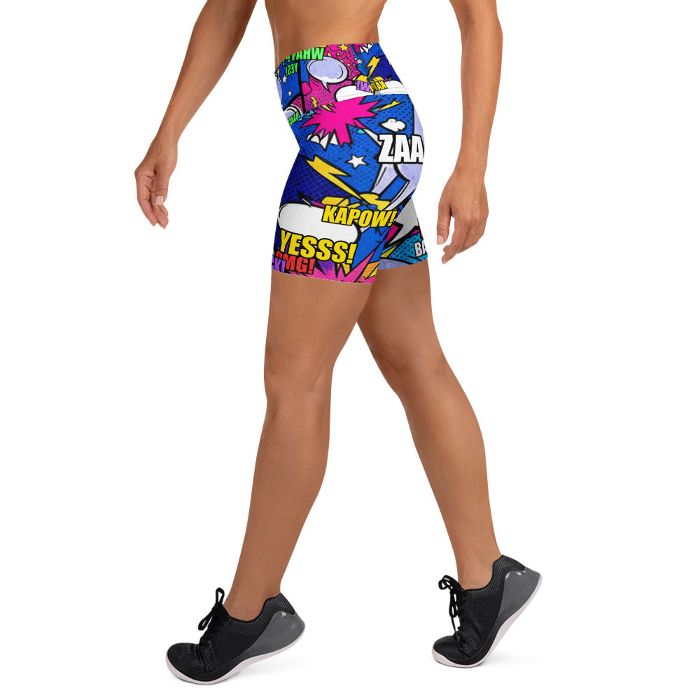 Comic Strip Cosmic Boom Yoga Shorts | GearBunch
