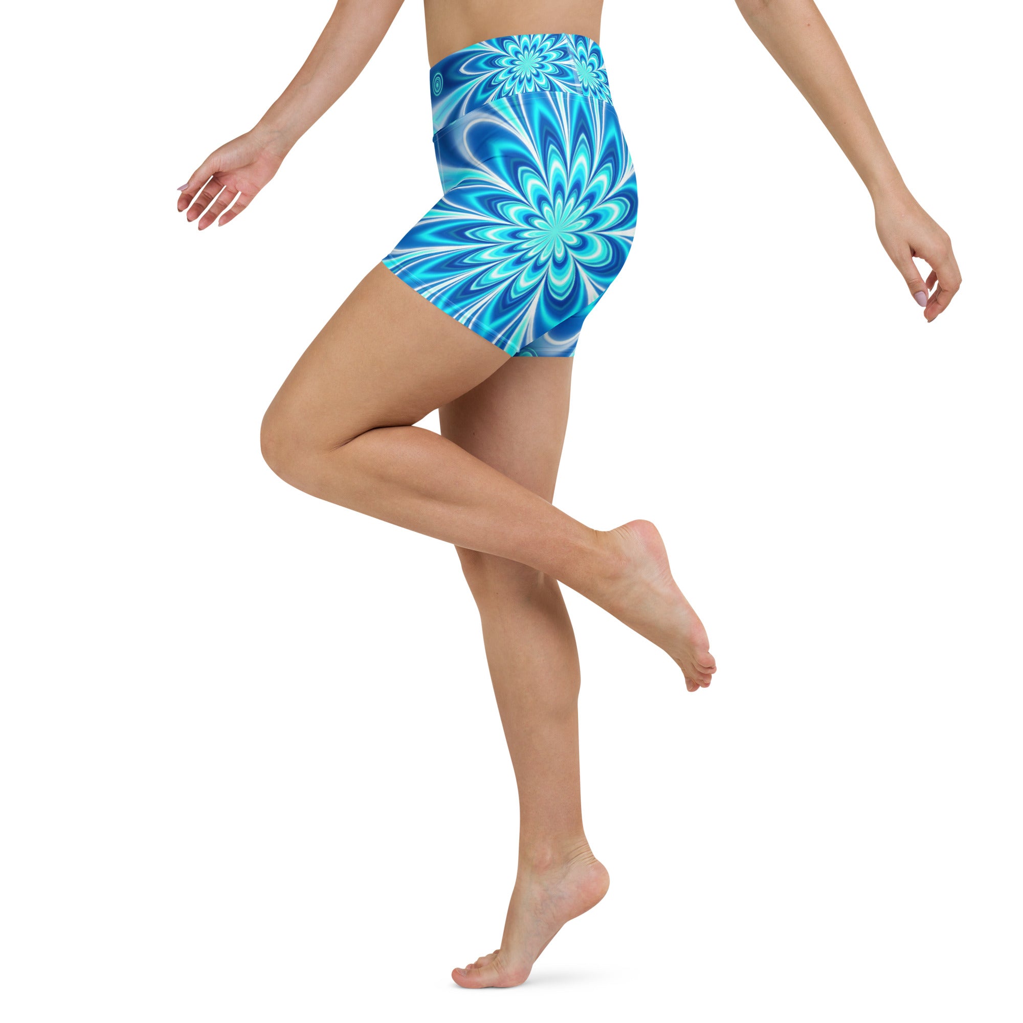 Psychedelic Electric Ocean Yoga Shorts | GearBunch