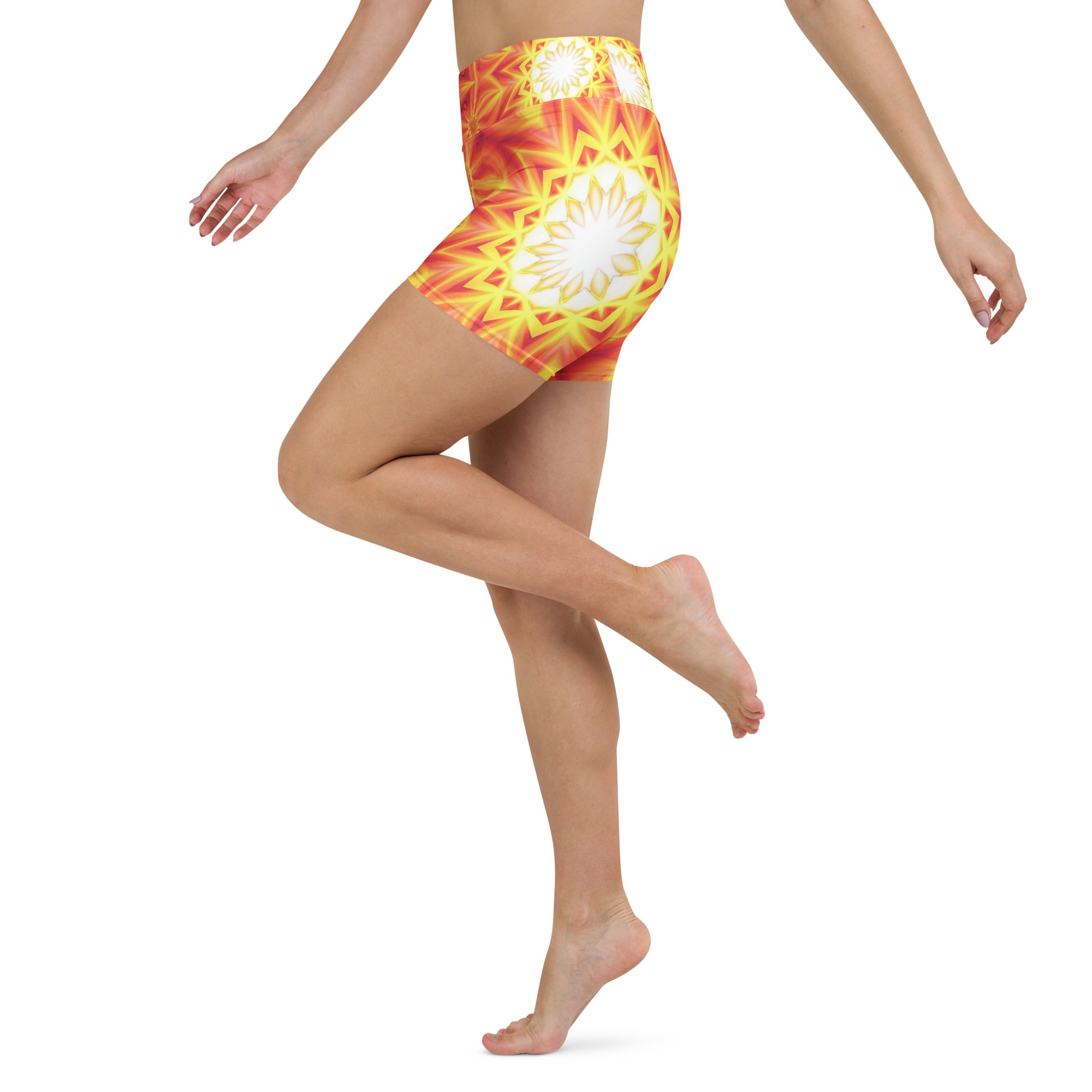 Psychedelic Solar Flare Yoga Shorts | GearBunch