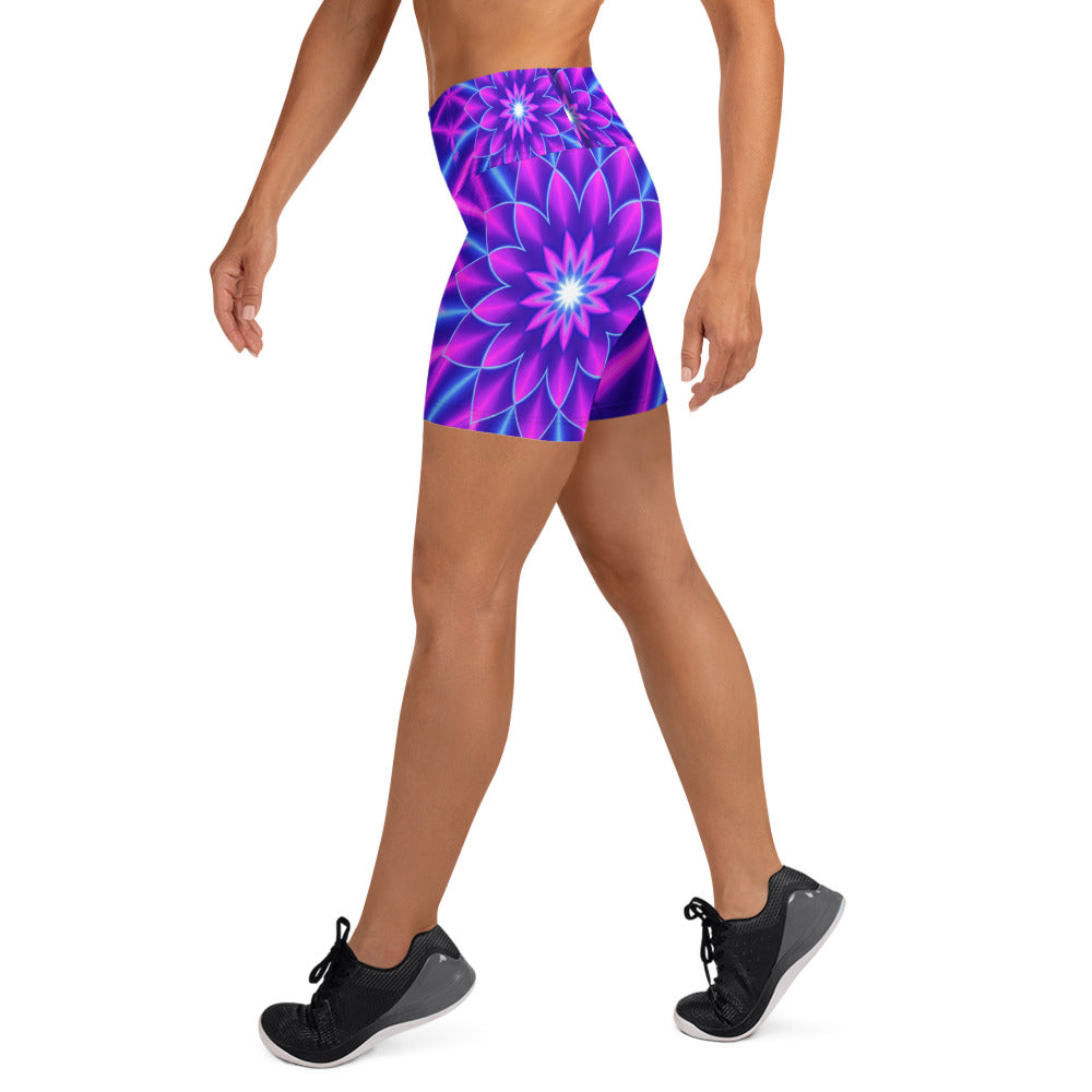 Psychedelic Cosmic Violet Yoga Shorts | GearBunch