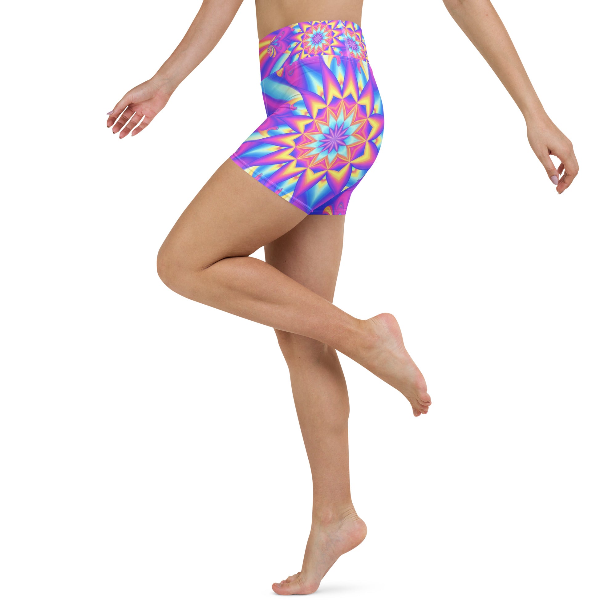 Psychedelic Candy Rave Yoga Shorts | GearBunch