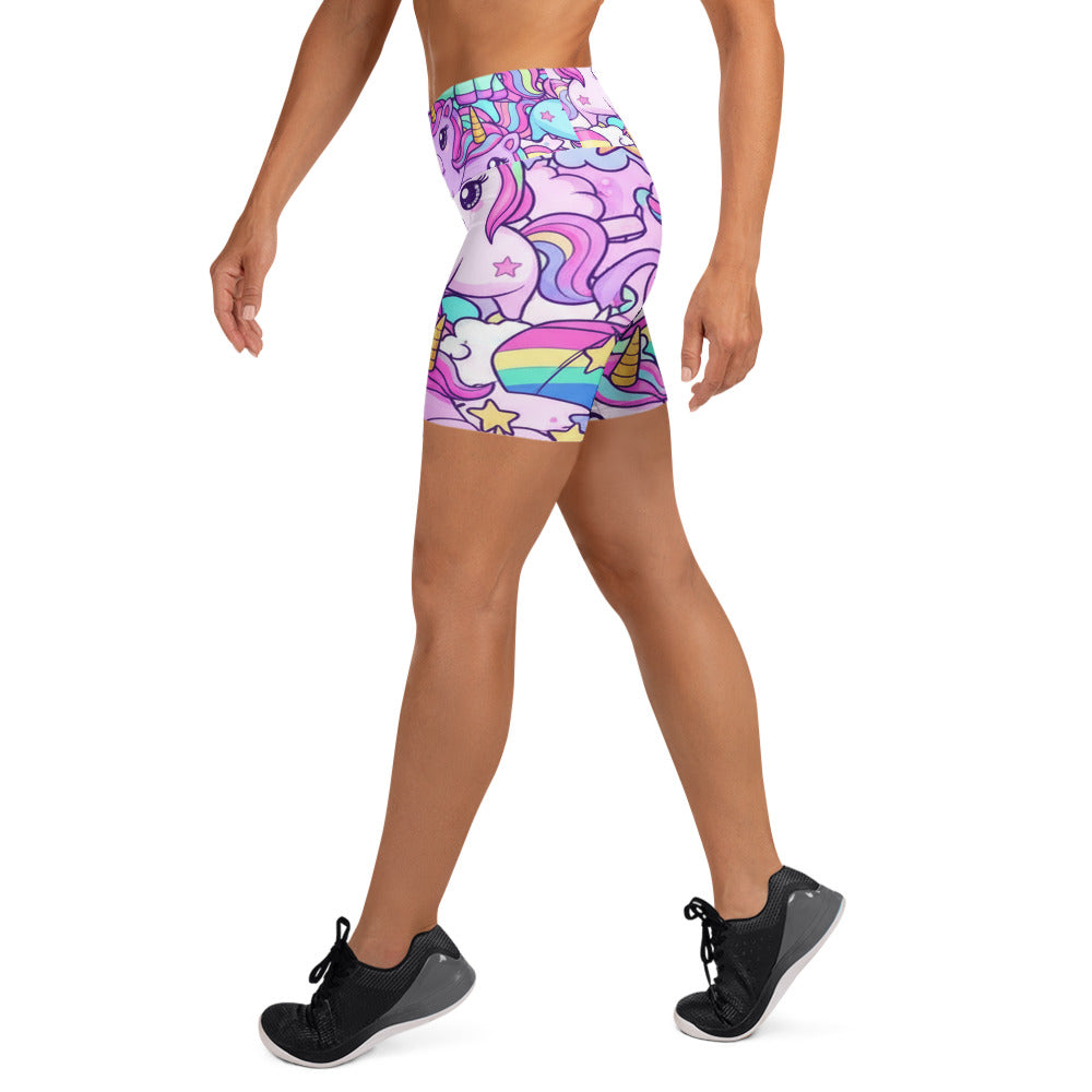 Vibrant Unicorn Rainbow Yoga Shorts | GearBunch