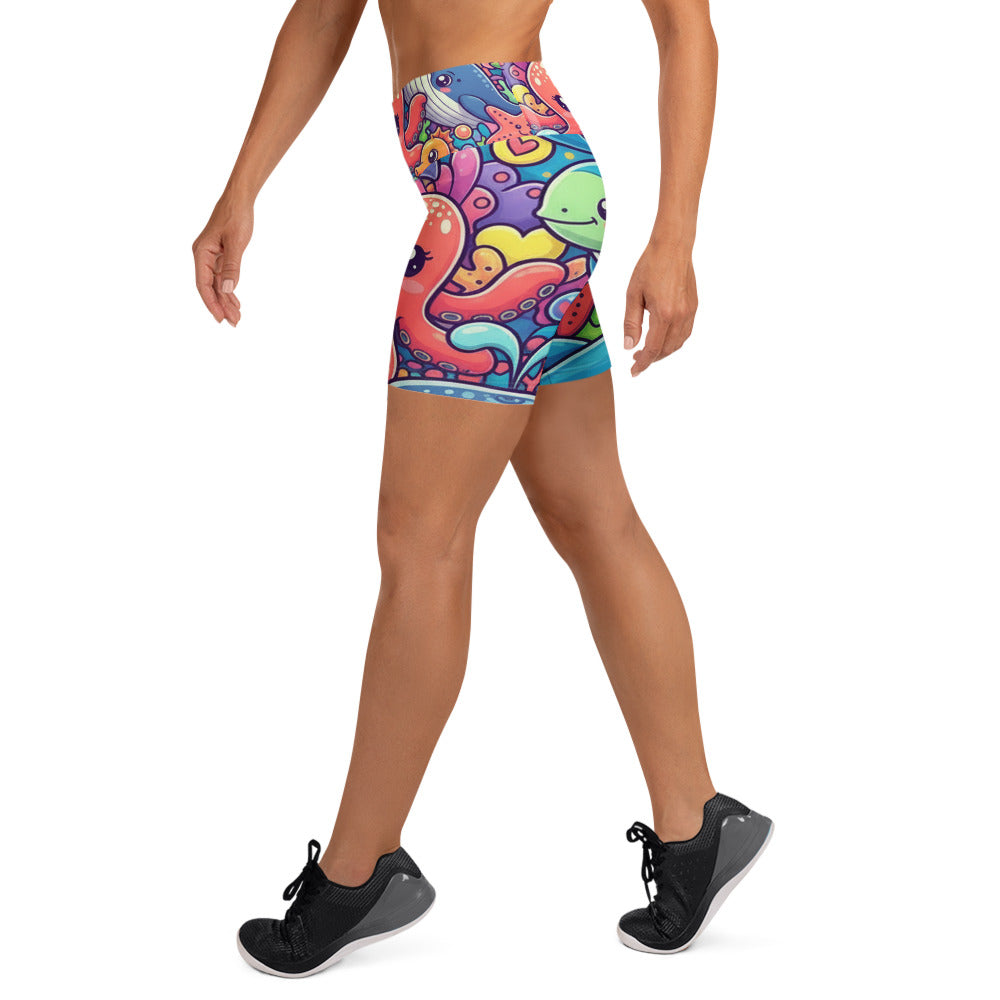 Vibrant Ocean Creatures Yoga Shorts | GearBunch