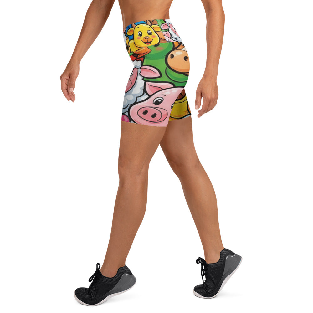 Vibrant Farm Animals Yoga Shorts | GearBunch