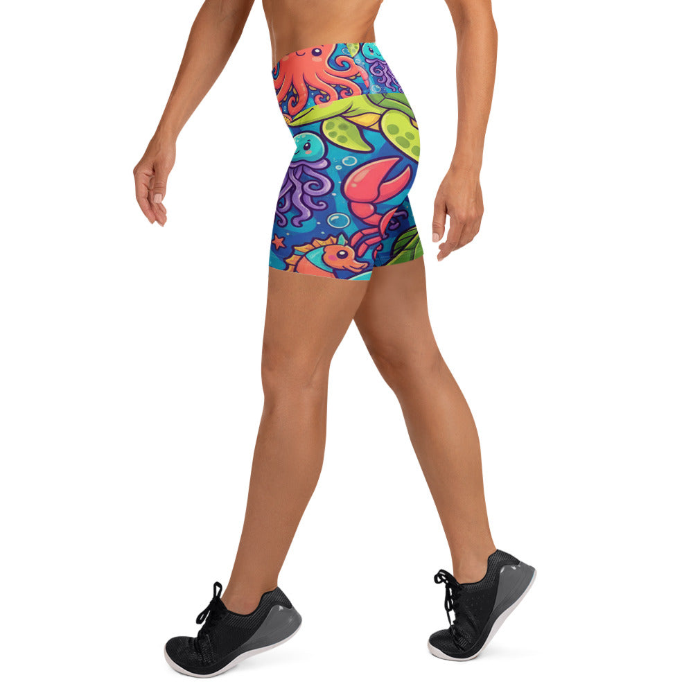 Vibrant Under the Sea Yoga Shorts | GearBunch