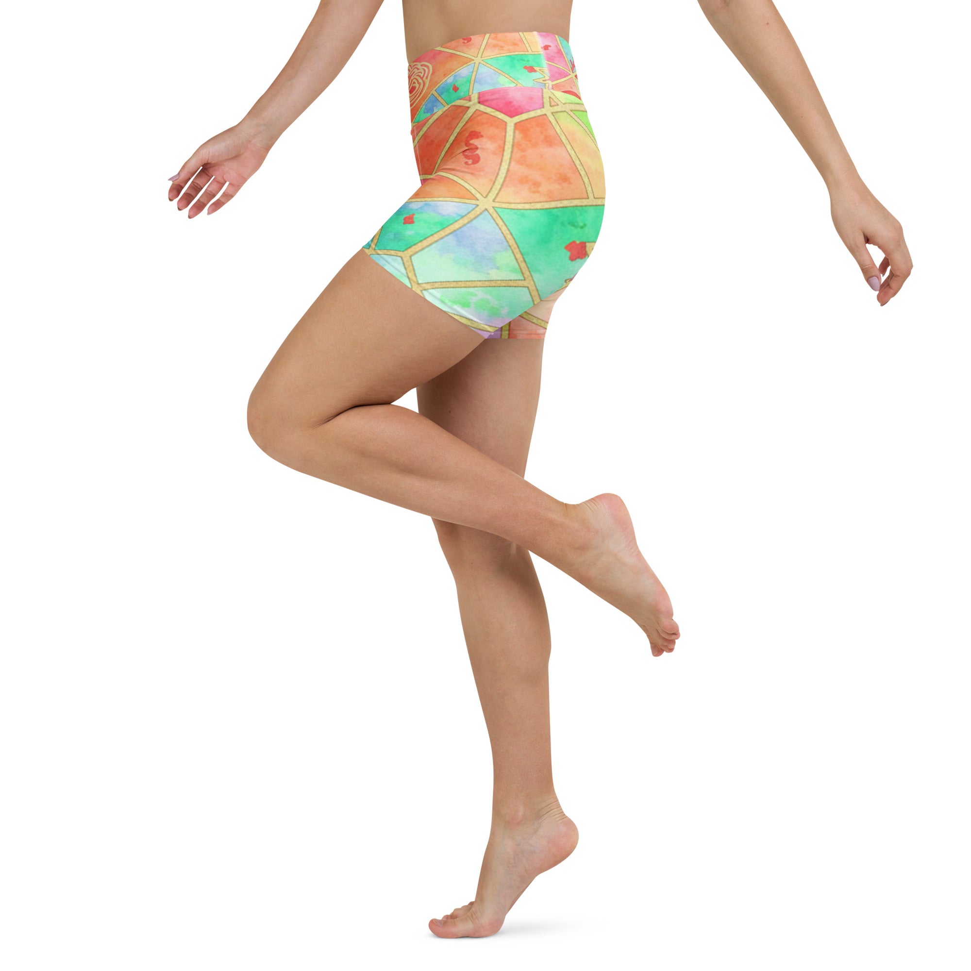 Arabic Watercolour Coral Reef Yoga Shorts | GearBunch