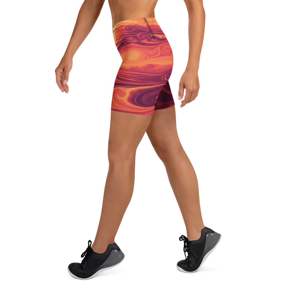 Liquid Marble Sunset Yoga Shorts | GearBunch