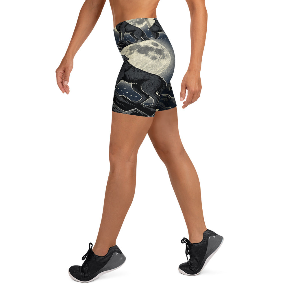 Wolf Howl Full Moon Yoga Shorts | GearBunch