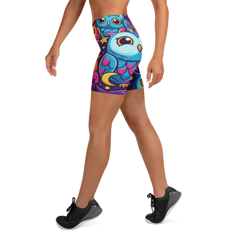 Vibrant Owl Night Yoga Shorts | GearBunch