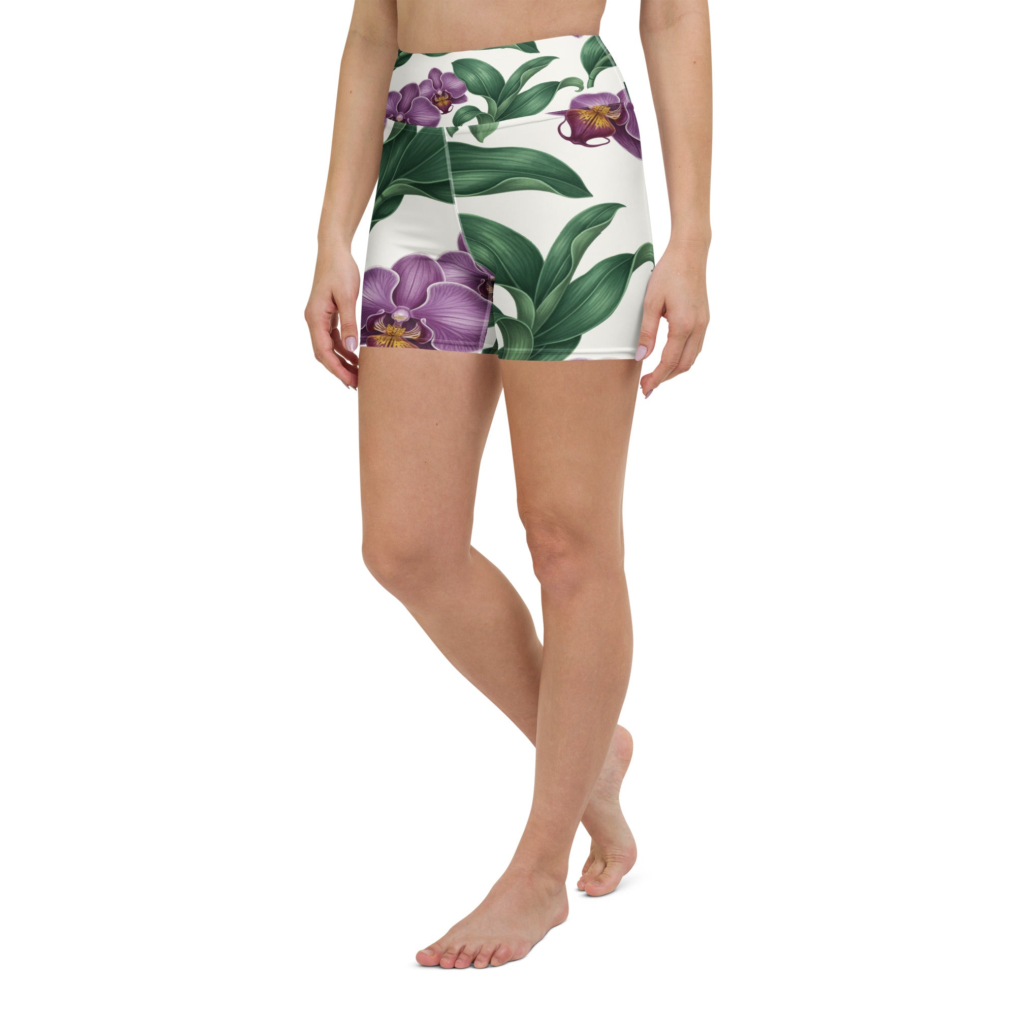Vintage Botanical Orchids Yoga Shorts | GearBunch