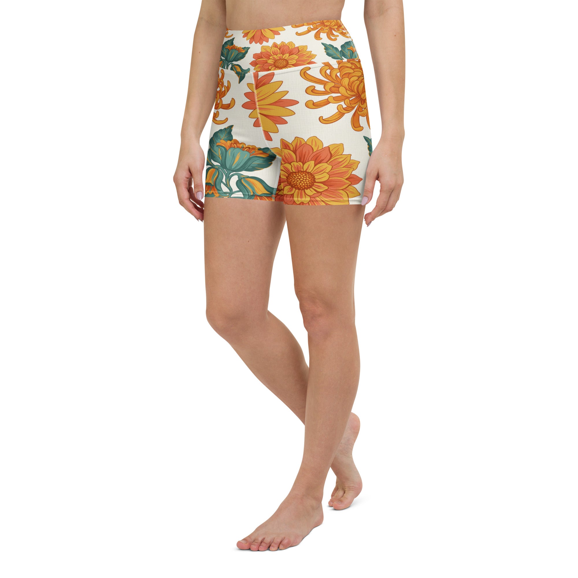 Retro Floral Seventies Yoga Shorts | GearBunch
