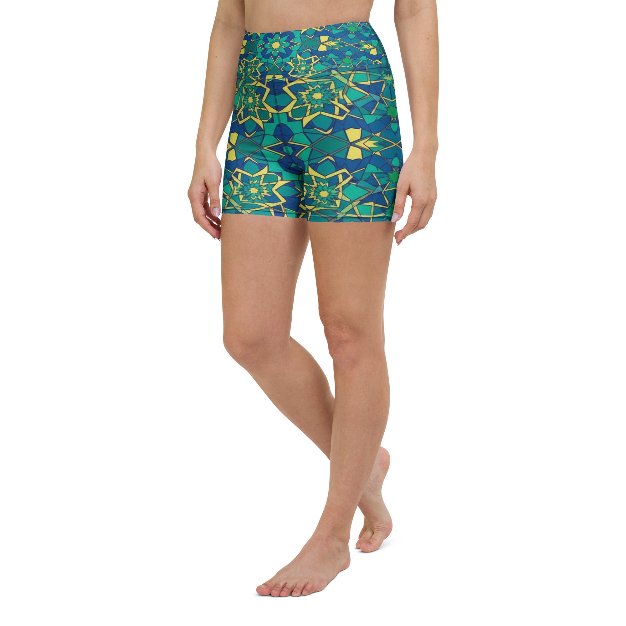 Zellige Peacock Yoga Shorts | GearBunch