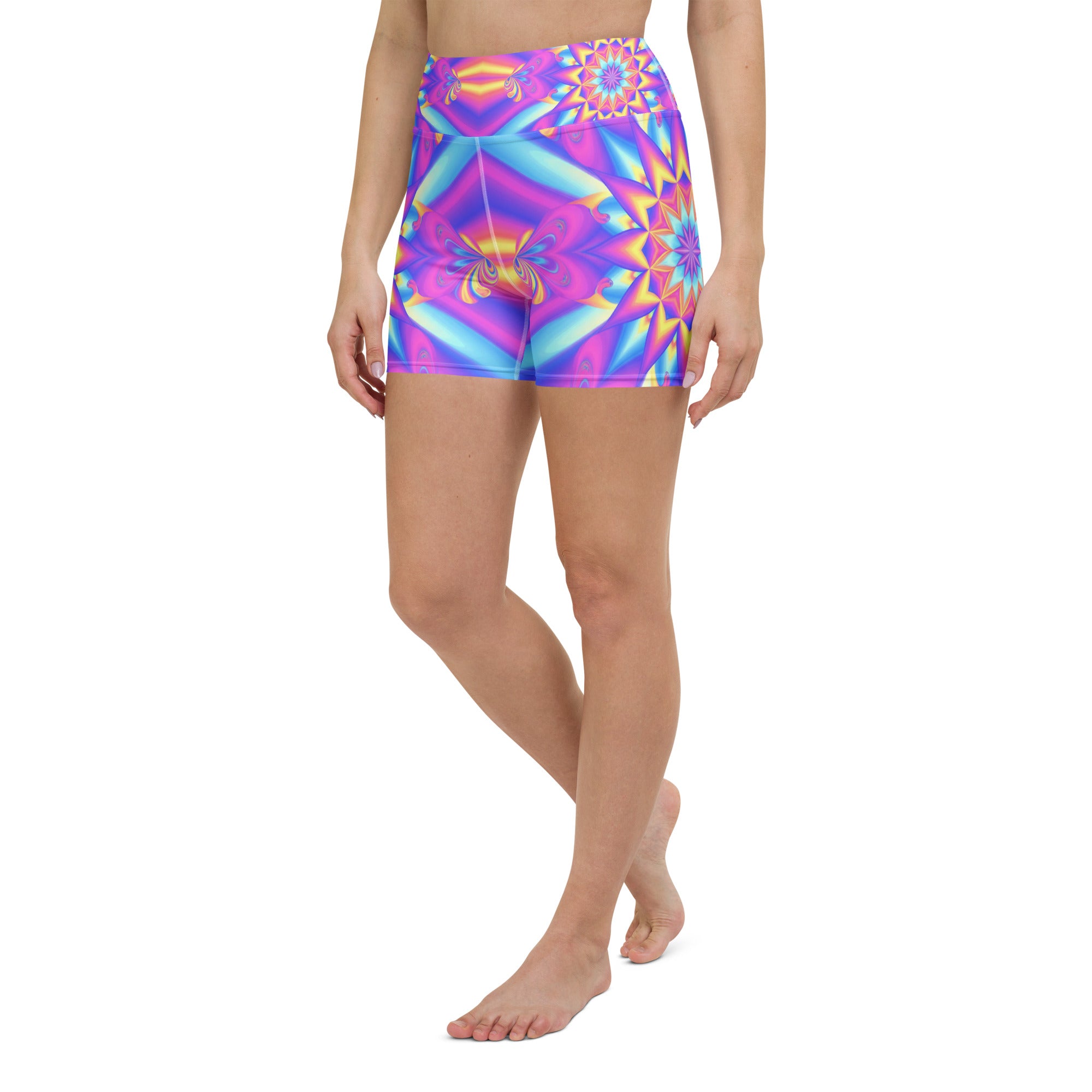 Psychedelic Candy Rave Yoga Shorts | GearBunch