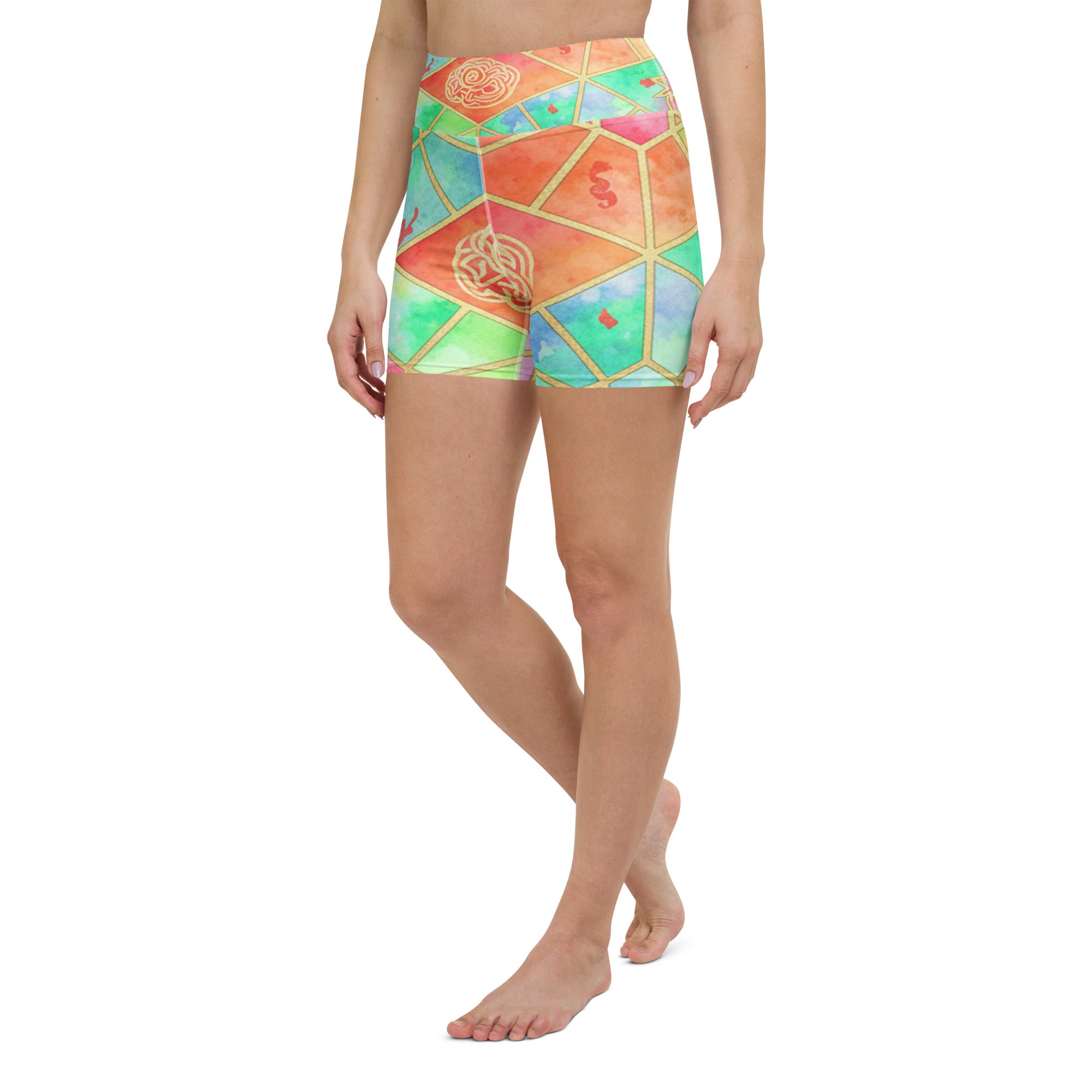 Arabic Watercolour Coral Reef Yoga Shorts | GearBunch