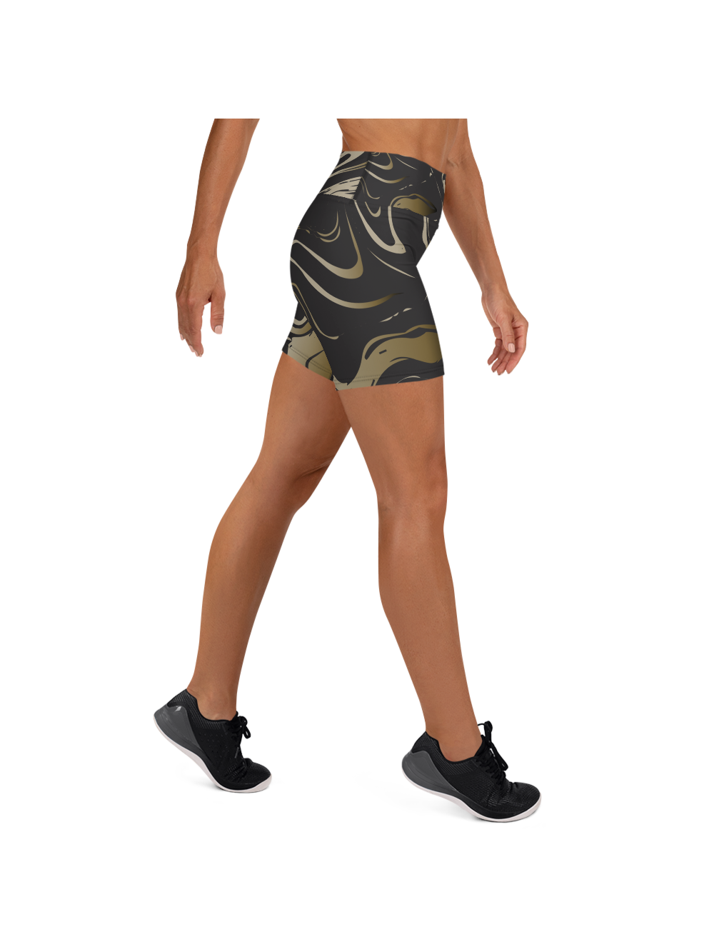 Black and Gold Marble Yoga Shorts | GearBunch