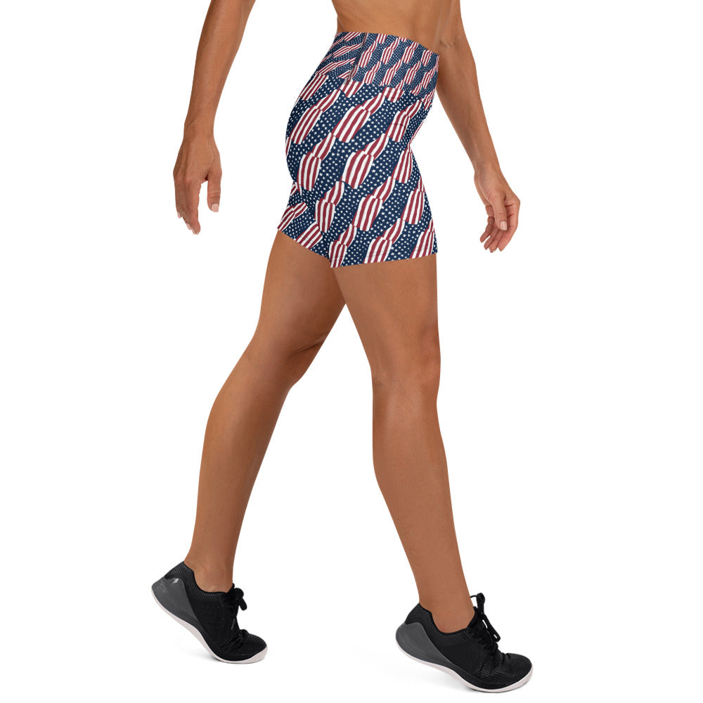 American Flag Repeat Pattern Yoga Shorts | GearBunch
