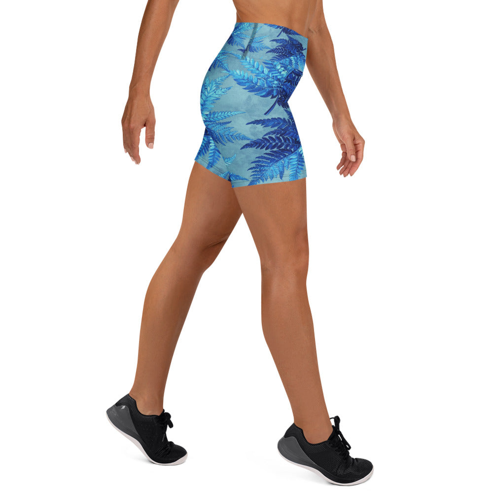 Electrik Blue Ferns Yoga Shorts | GearBunch