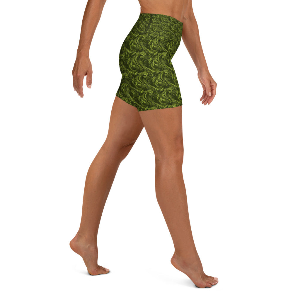 Olive Green Velvet Yoga Shorts | GearBunch