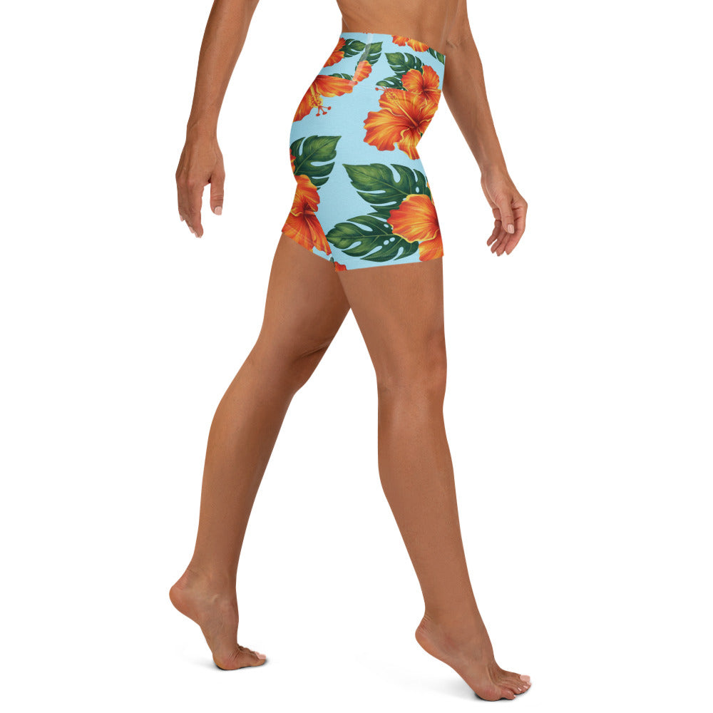 Tropical Hibiscus Bloom Yoga Shorts | GearBunch