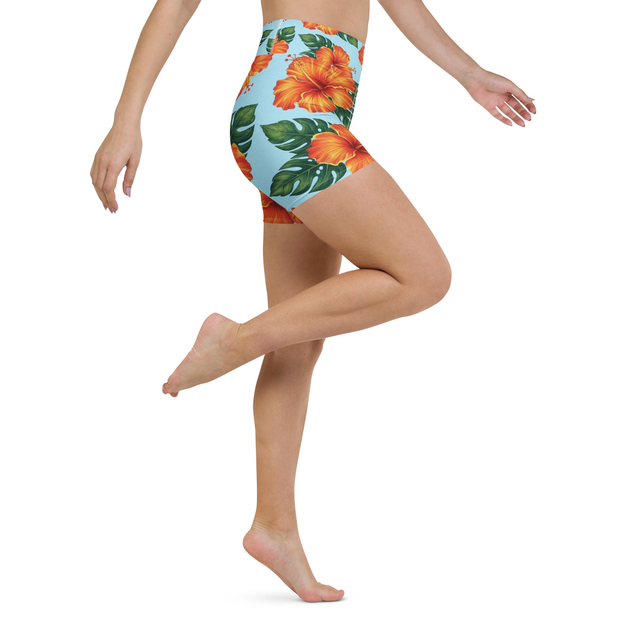 Tropical Hibiscus Bloom Yoga Shorts | GearBunch