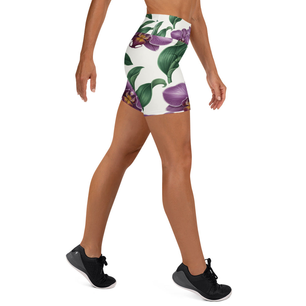 Vintage Botanical Orchids Yoga Shorts | GearBunch