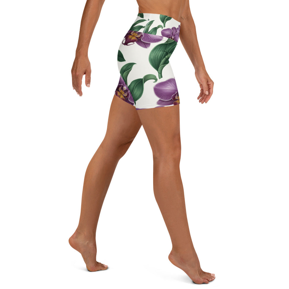 Vintage Botanical Orchids Yoga Shorts | GearBunch