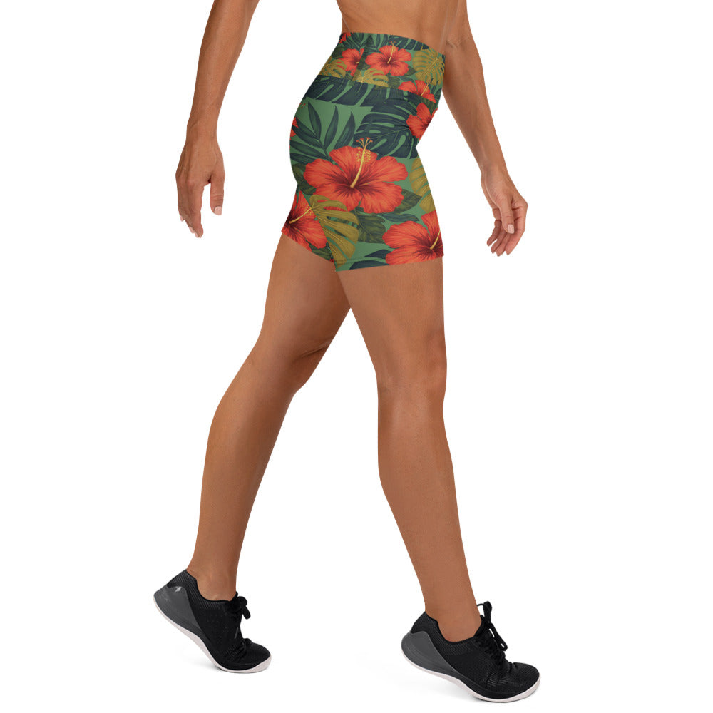 Bold Tropical Leaves Yoga Shorts | GearBunch