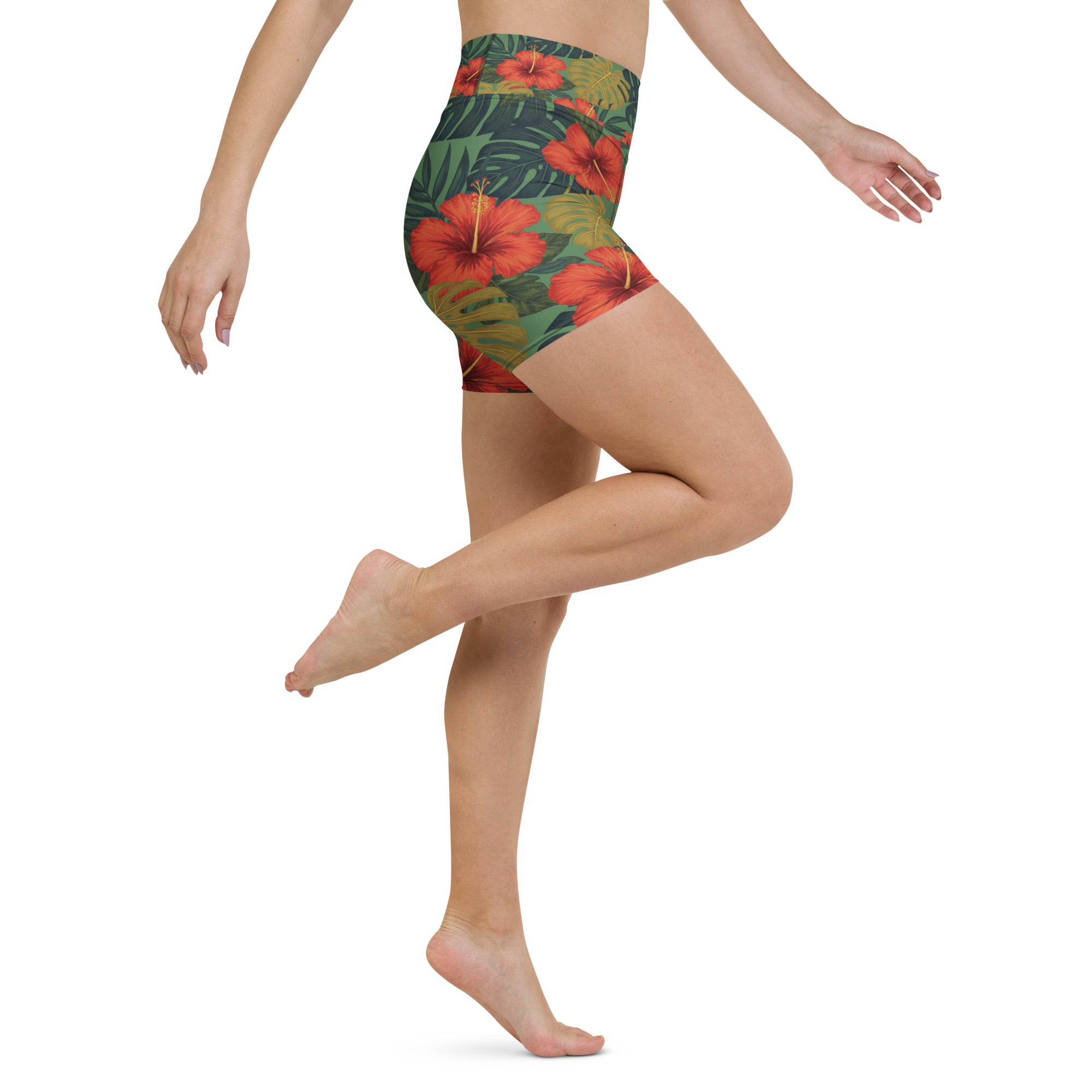 Bold Tropical Leaves Yoga Shorts | GearBunch