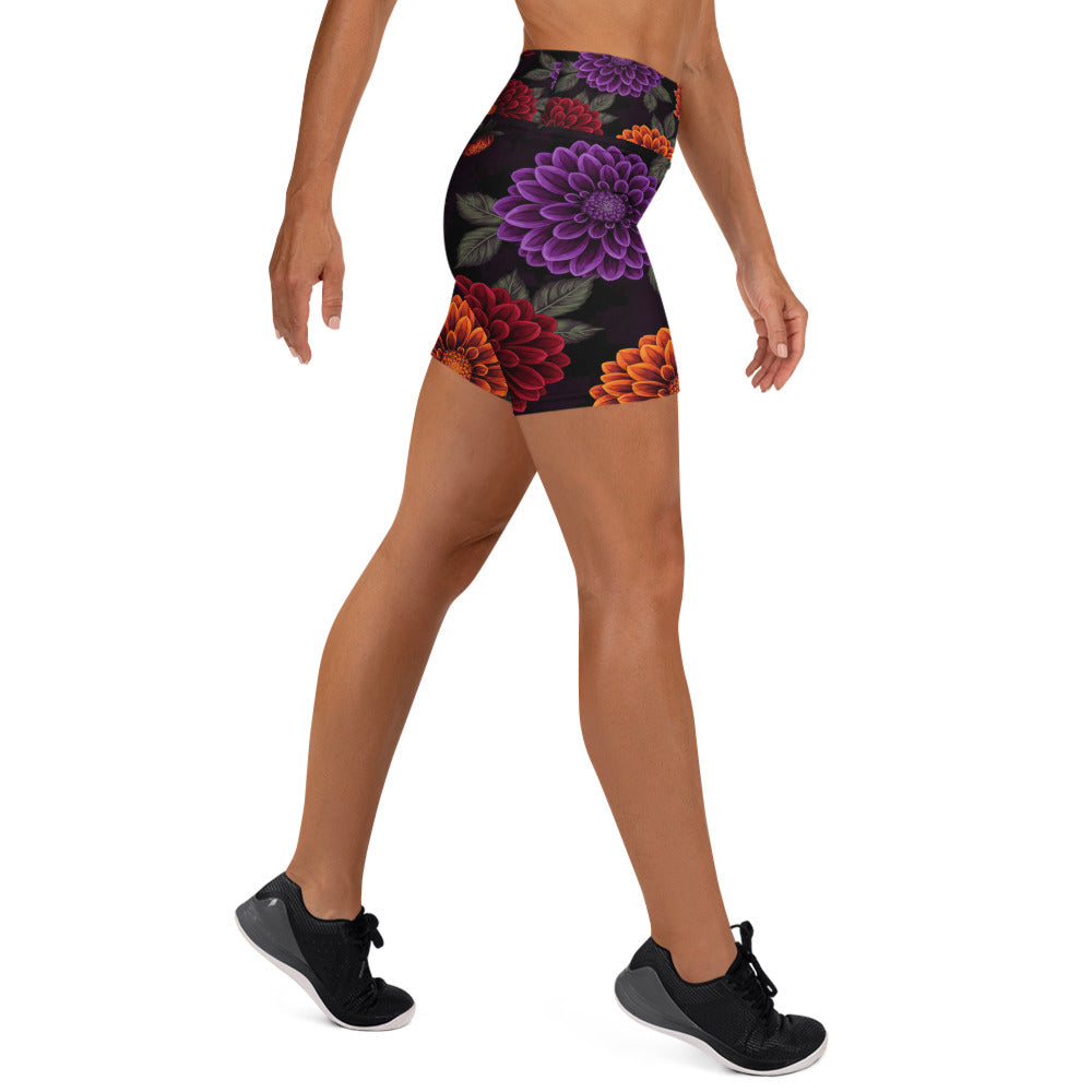 Opulent Dahlia Garden Yoga Shorts | GearBunch