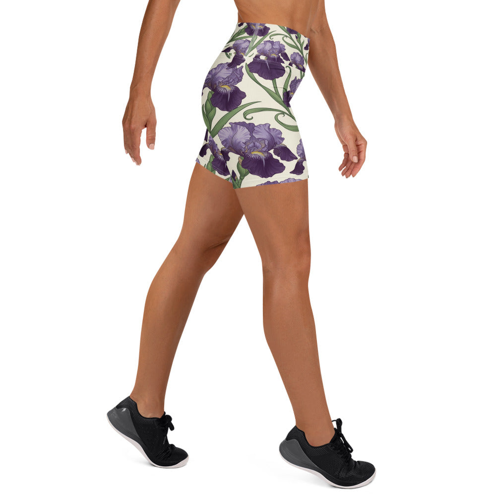 Art Nouveau Iris Yoga Shorts | GearBunch