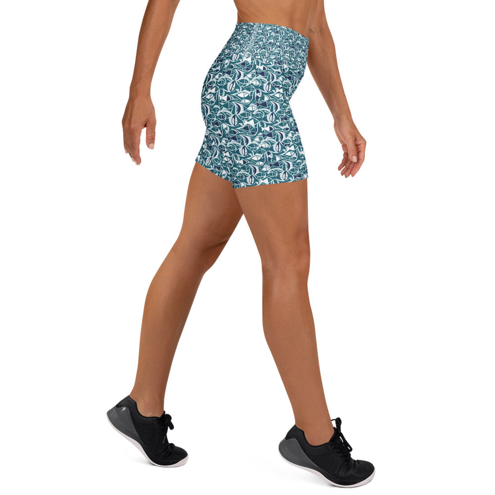 Ichthys Fish and Waves Yoga Shorts | GearBunch