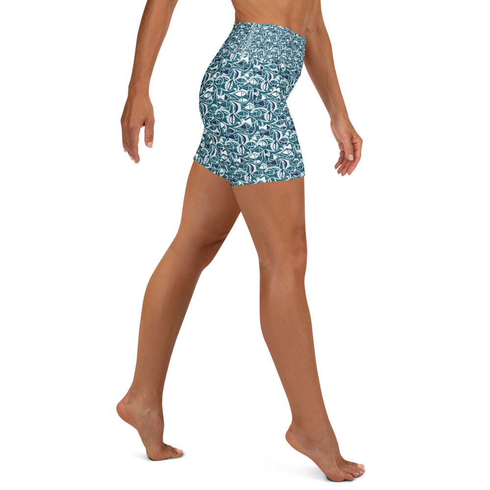 Ichthys Fish and Waves Yoga Shorts | GearBunch