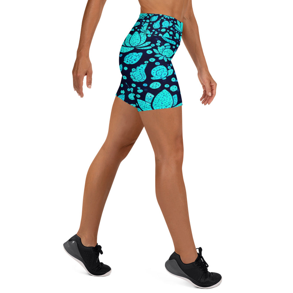 Teal Paillette Lotus Yoga Shorts | GearBunch