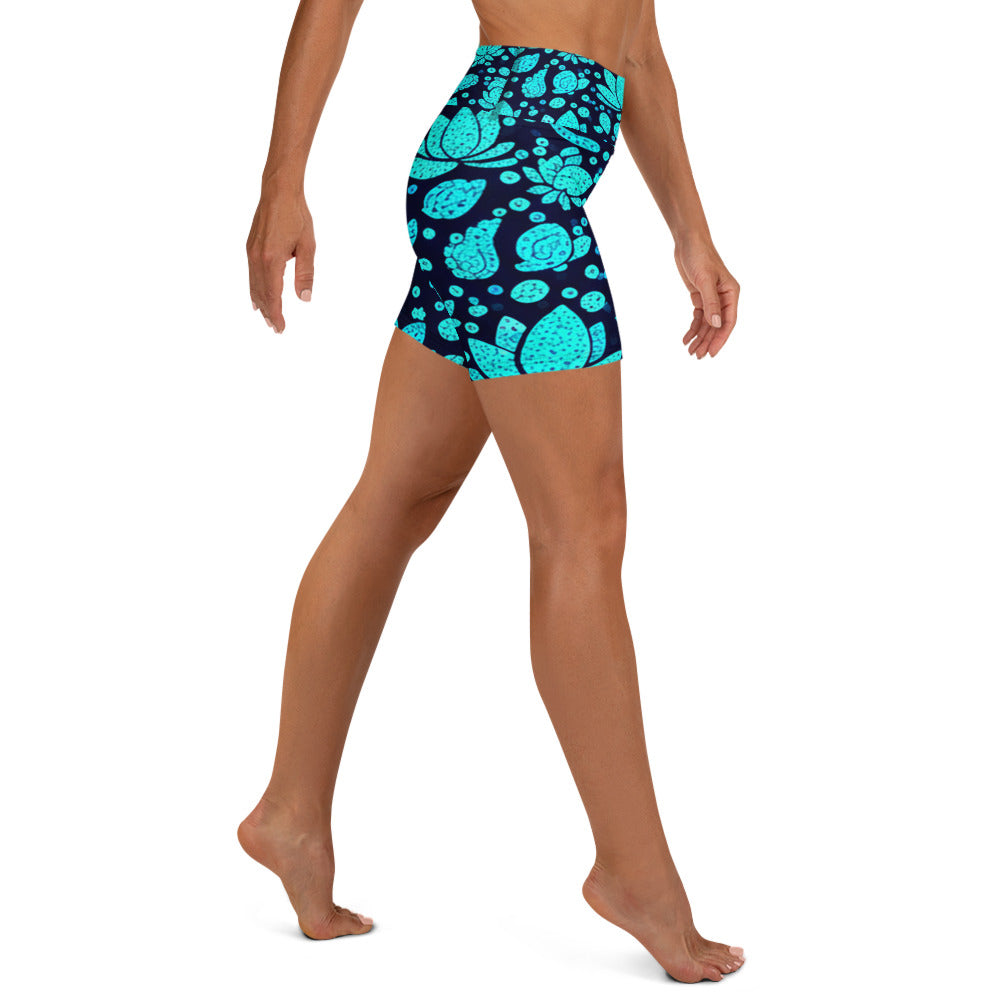 Teal Paillette Lotus Yoga Shorts | GearBunch