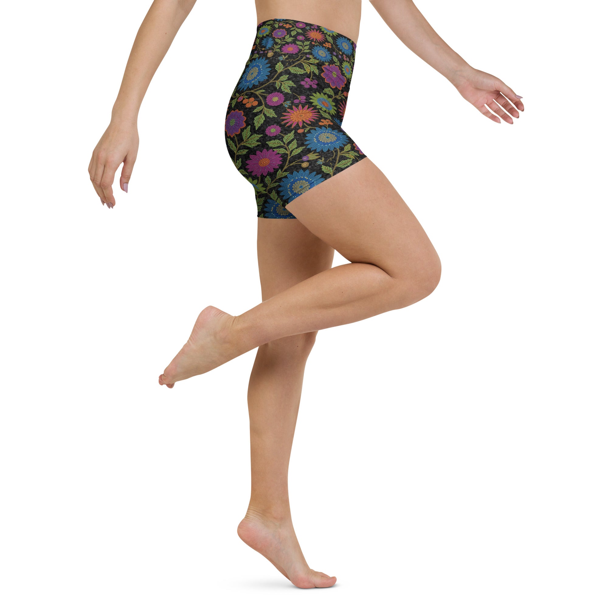 Rainbow Paillette Botanical Yoga Shorts | GearBunch