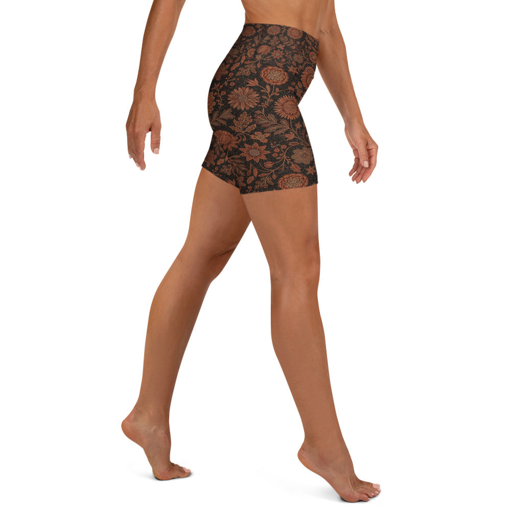 Copper Paillette Baroque Yoga Shorts | GearBunch