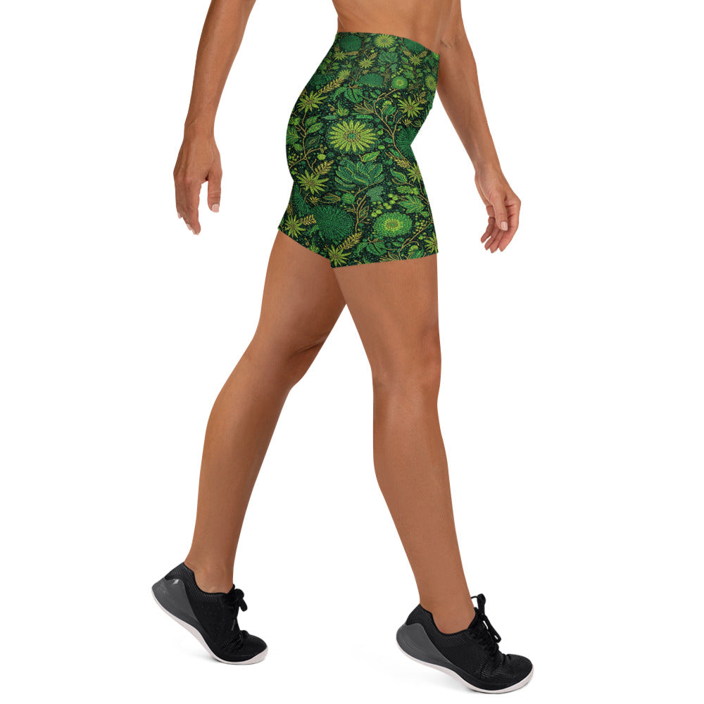 Emerald Paillette Jungle Yoga Shorts | GearBunch