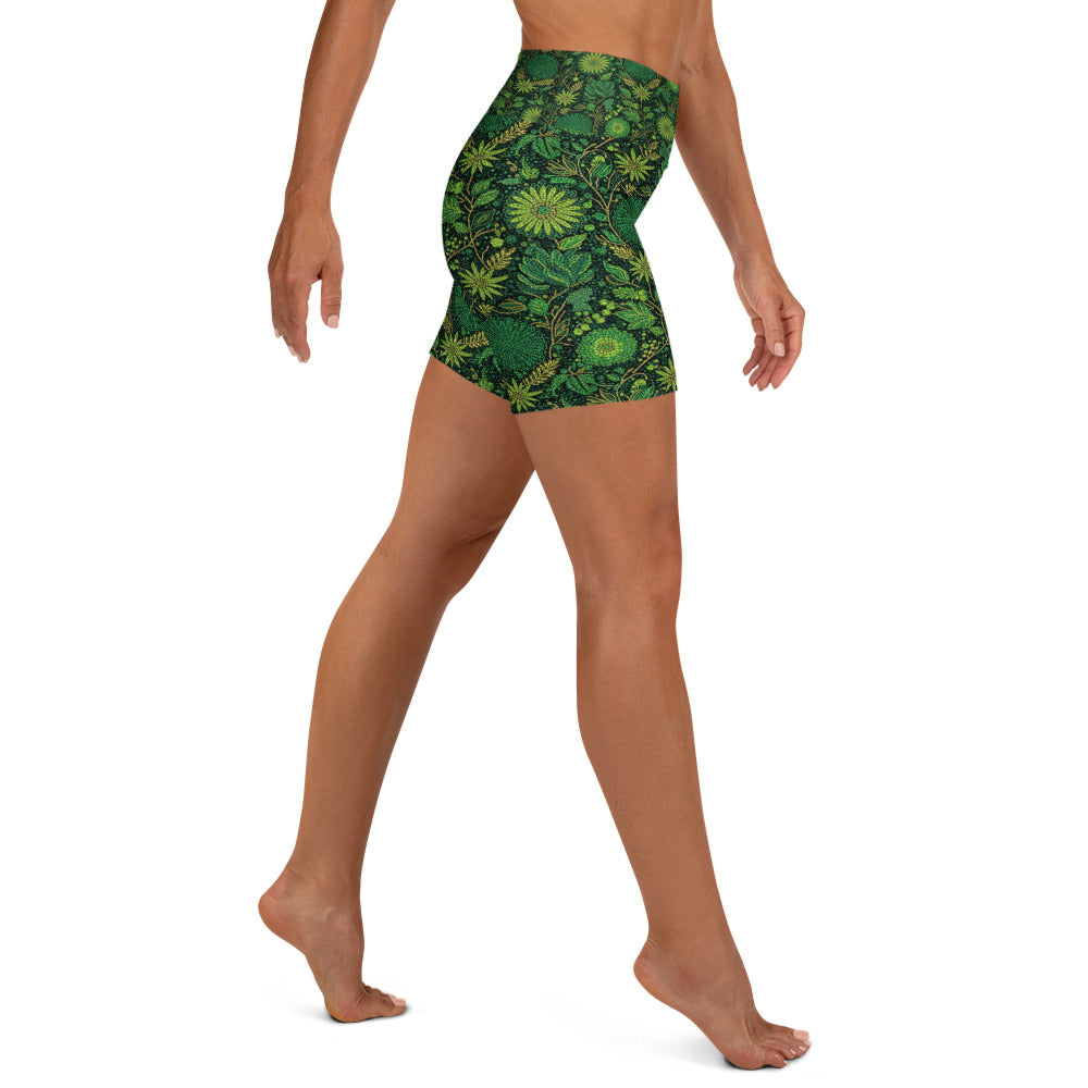 Emerald Paillette Jungle Yoga Shorts | GearBunch