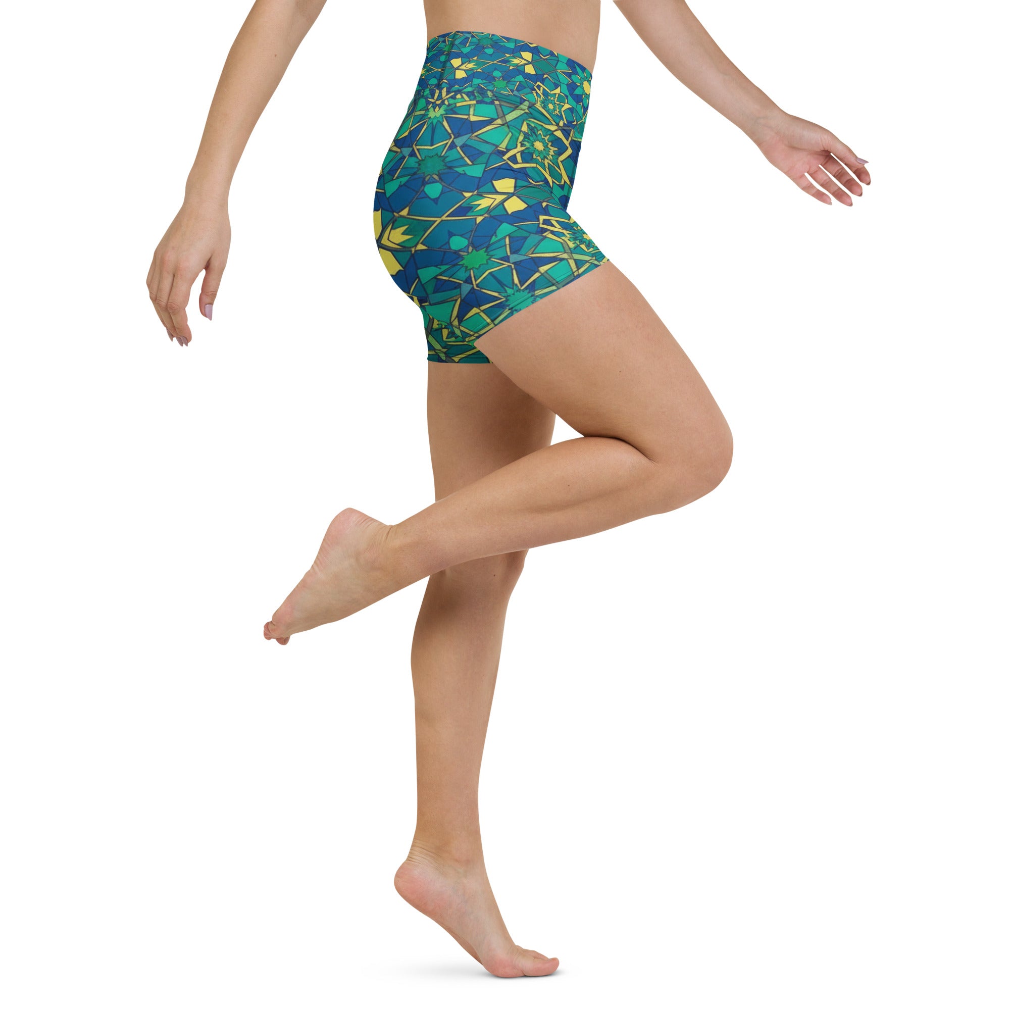 Zellige Peacock Yoga Shorts | GearBunch