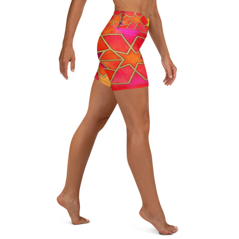 Arabic Watercolour Fire Opal Yoga Shorts | GearBunch