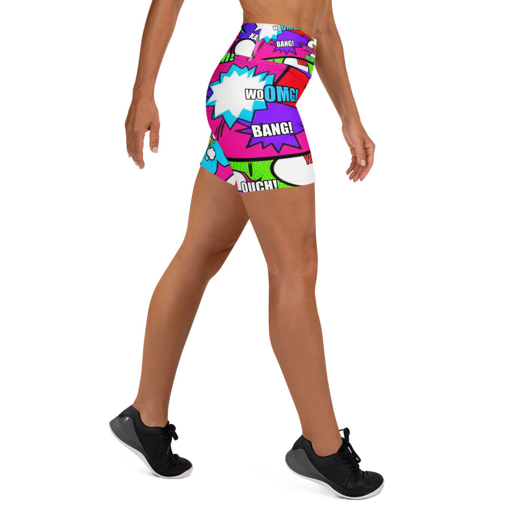 Comic Pop Neon Pink Yoga Shorts | GearBunch