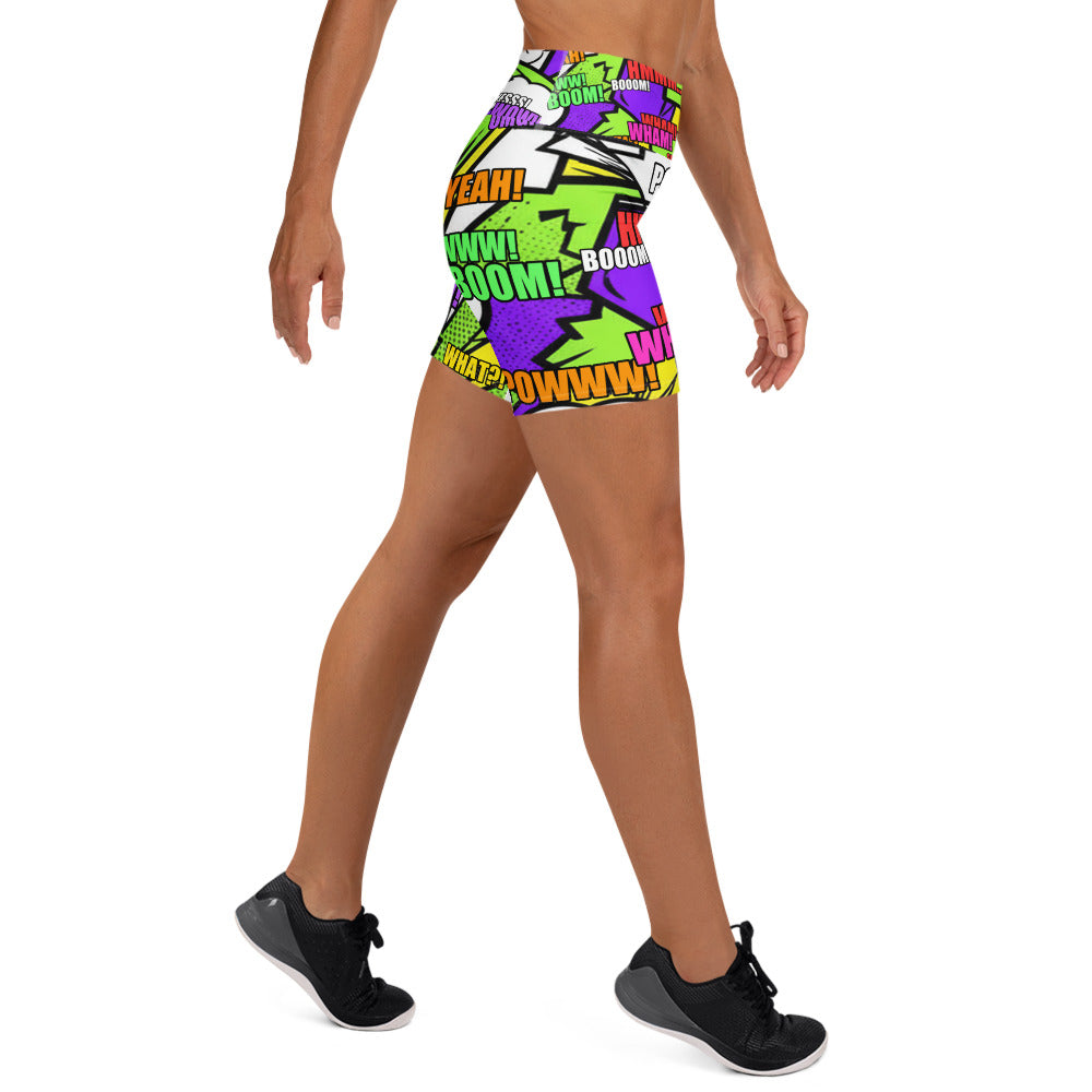 Comic Pop Toxic Green Yoga Shorts | GearBunch